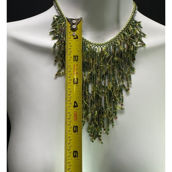 Handcrafted Beaded Waterfall Necklace 18K Gold Plated Natural Emerald Garnet - Picture 7 of 8